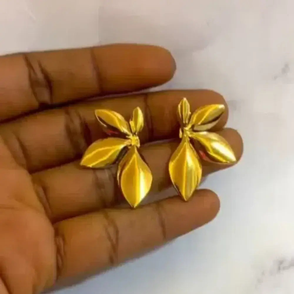 Stainless Steel Leaves Flower Stud Earrings - Minimalist Jewelry for Women