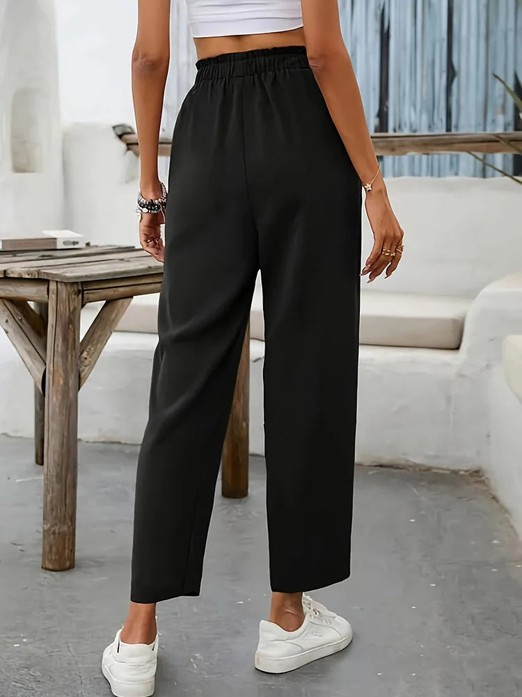 Black Casual High Waist Pants for Women - Streetwear Baggy Summer Trousers