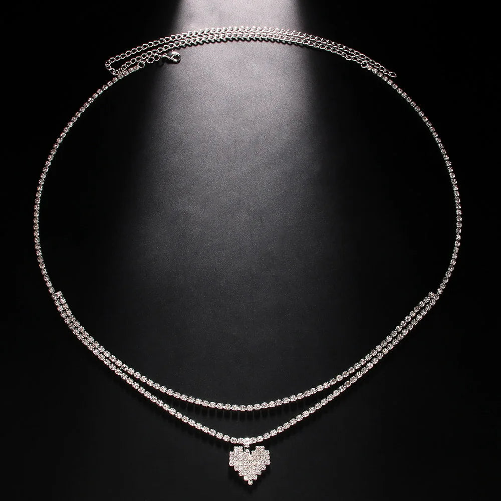 Double Layer Heart Waist Chain - Belly Chain for Women, Luxury Crystal Design