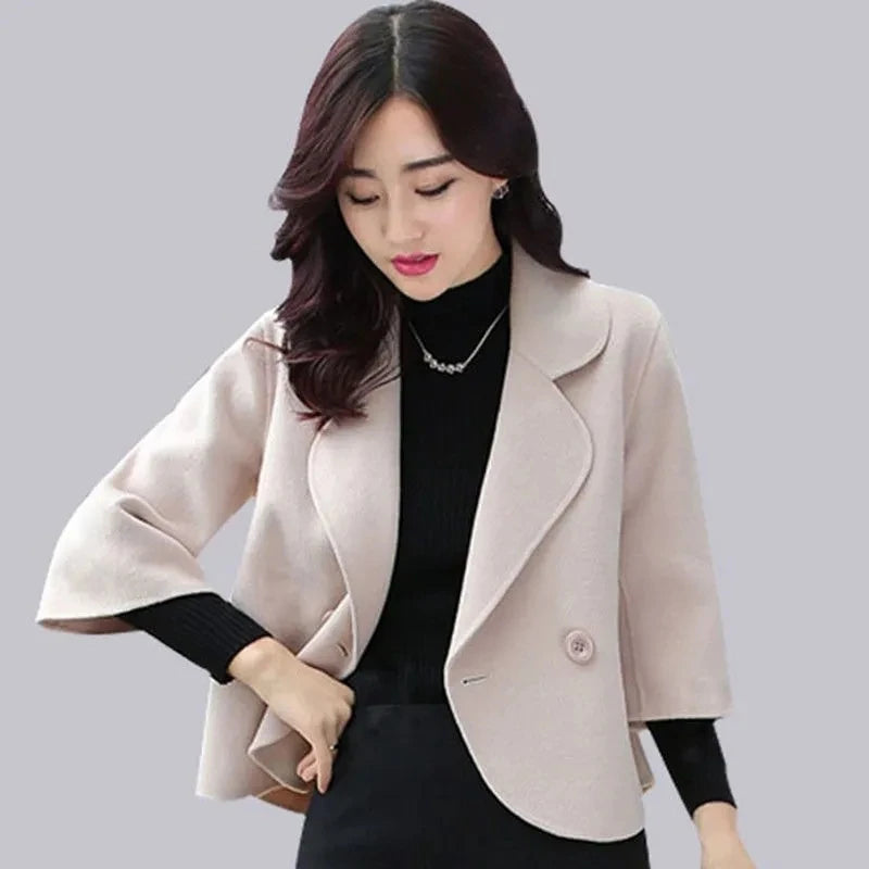 Women's Woolen Coat - Elegant Blazer Jacket for Autumn, Slim Fit Style