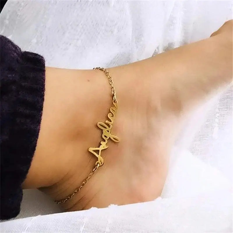 Custom Name Anklet - Personalized Stainless Steel Foot Chain for Women, Bohemian Style