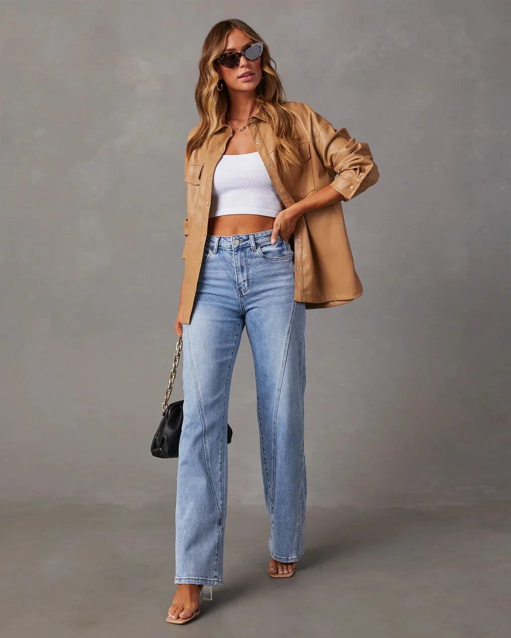 Loose Wide Leg Denim Pants for Women - Full Length High Waist Jeans