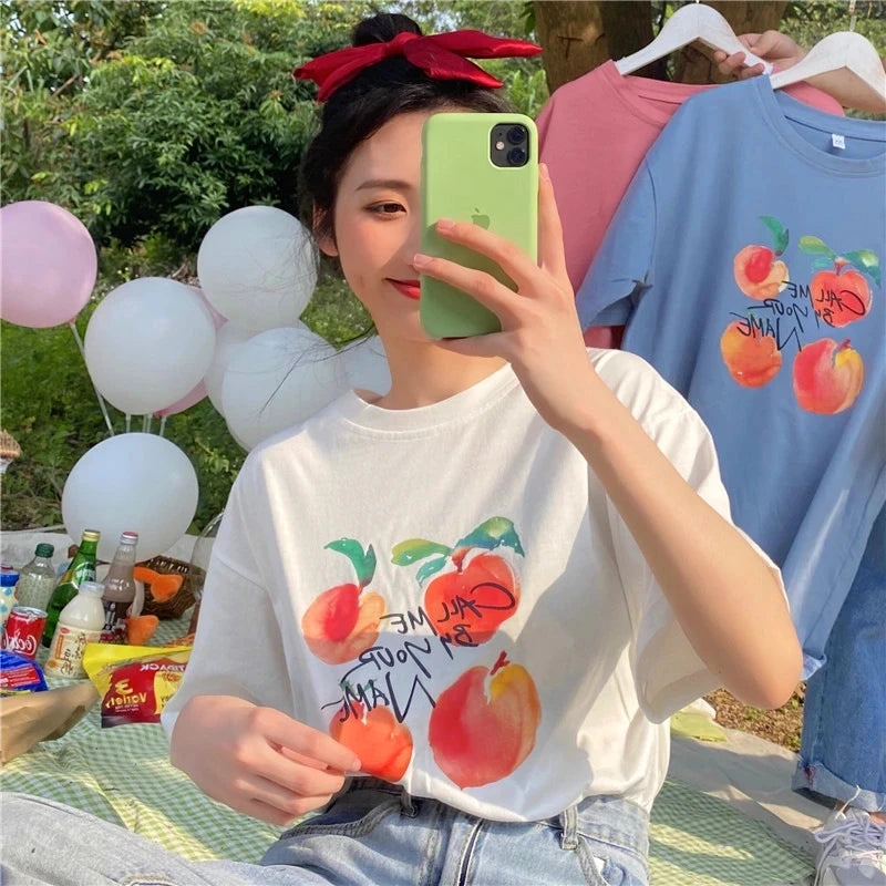 Retro Movie T-Shirt - Call Me By Your Name Style Peach Top for Women