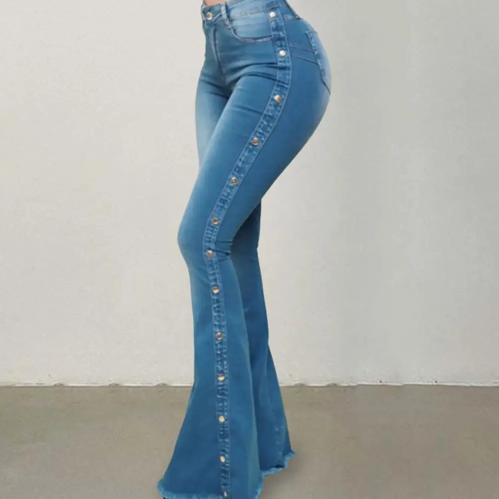 Flare Skinny Jeans for Women - Control Tummy, High Stretch Wide Leg Denim Trousers